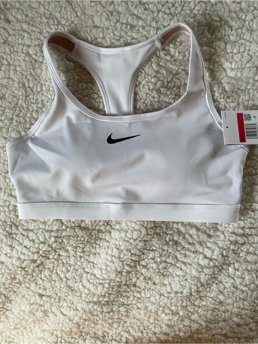 Nike White Racerback Sports Bra with Black Swoosh